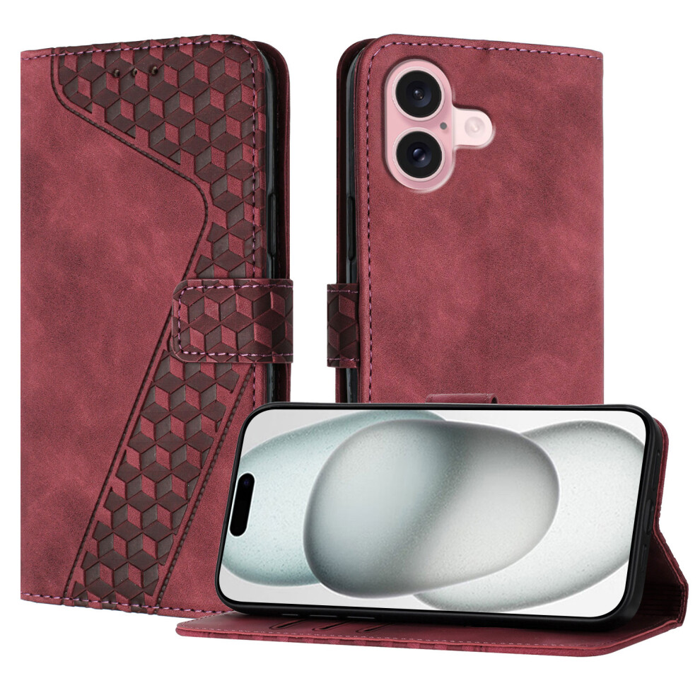 (Iphone 16, ) For Iphone 16 Leather Case 7-Shaped Pattern Wallet Stand Shockproof Phone Cover Brown 6914280364032