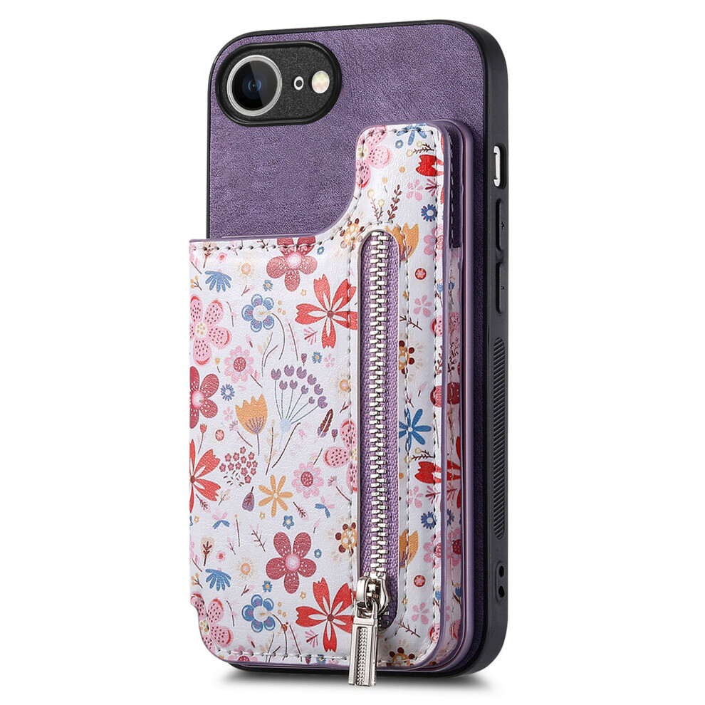 (Iphone 16E, ) For Iphone 16E Leather Phone Cover With Rfid Blocking Zipper Card Bag Kickstand Purple 6914287861008