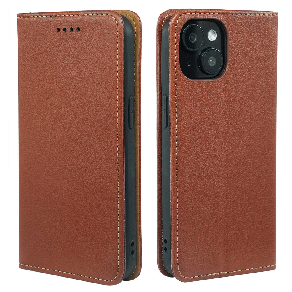 (Iphone 15, ) For Iphone 15 Case Wallet Rfid Blocking Leather Phone Cover Strong Magnetic Closure Brown 6914280390307