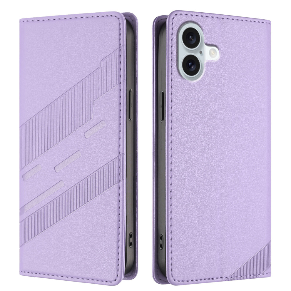 (Iphone 16 Plus, Light ) For Iphone 16 Plus Phone Cases Punk Style Imprinted Wallet Stand Leather Cover Purple 6914288547147