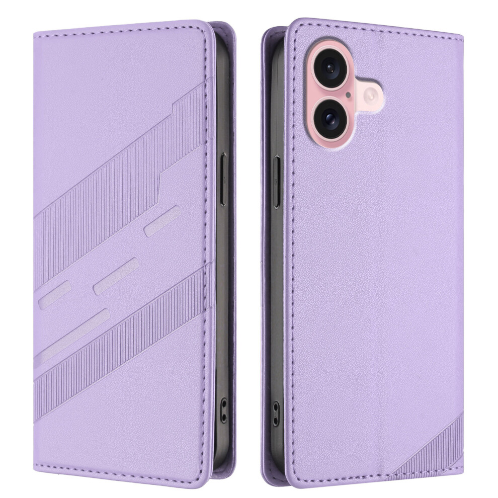 (Iphone 16, Light ) For Iphone 16 Phone Cases Punk Style Imprinted Wallet Stand Leather Cover Purple 6914284643447