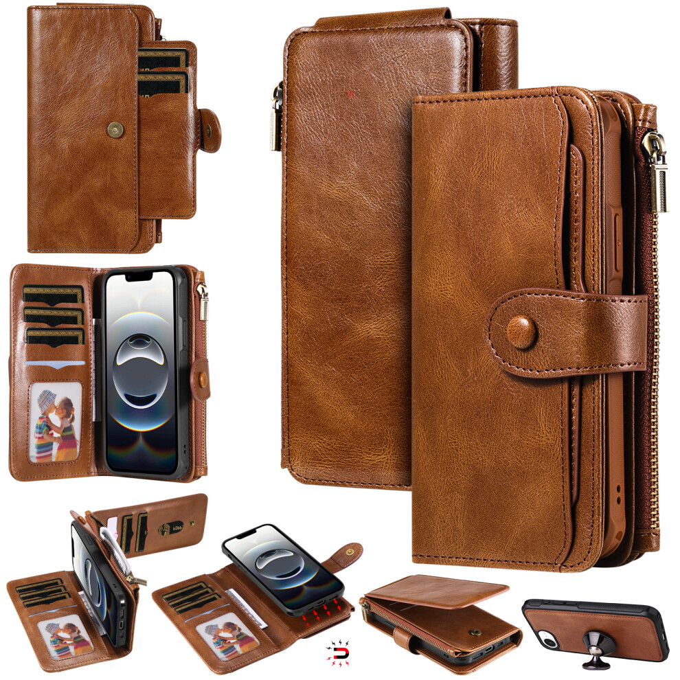 (Iphone 16E, ) For Iphone 16E Case Pu Leather Zipper Wallet Detachable Cover Brown 6914287707320