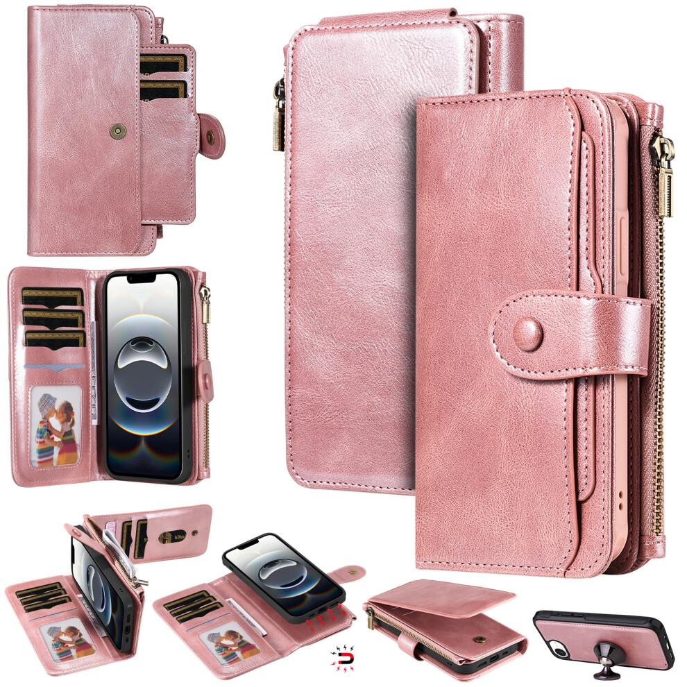 (Iphone 16E, Rose ) For Iphone 16E Case Pu Leather Zipper Wallet Detachable Cover Gold 6914288828703