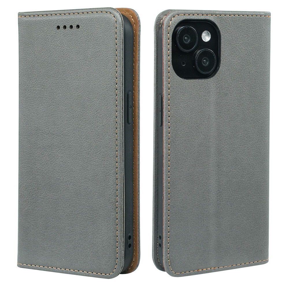 (Iphone 14, ) For Iphone 14 Case Wallet Rfid Blocking Leather Phone Cover Strong Magnetic Closure Grey 6914286802255