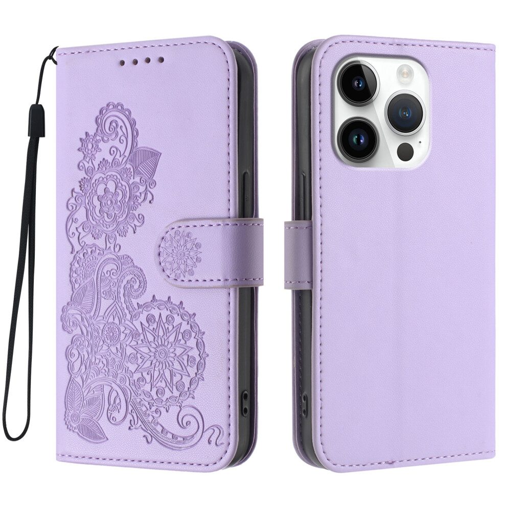 (Iphone 16 Pro, ) For Iphone 16 Pro Phone Cases Mandala Flower Leather Wallet Mobile Cover With Strap Purple 6914286004642