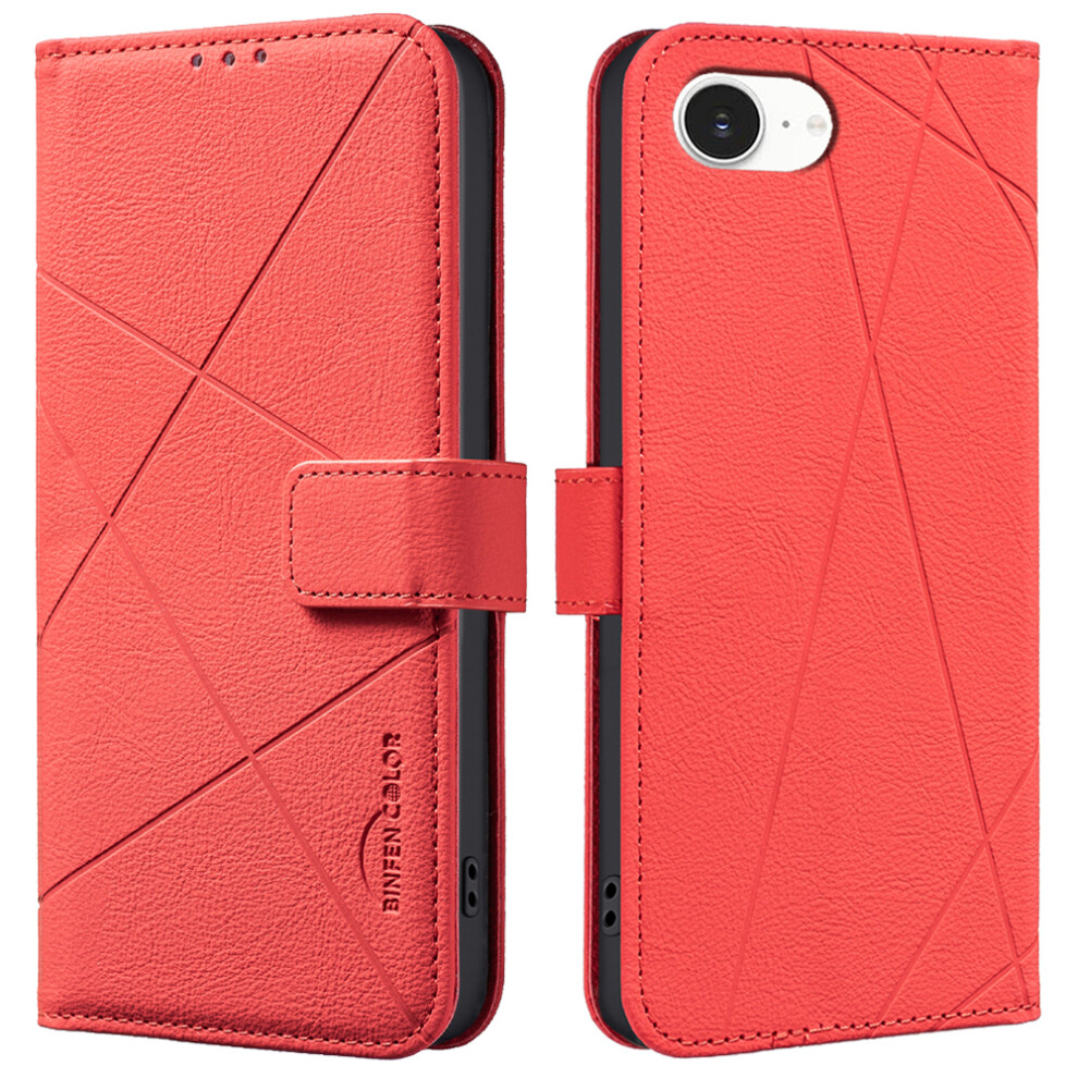 (Iphone 16E, ) Binfen Color Bf35 For Iphone 16E Case Rfid Blocking Wallet Stand Geometry Imprinted Leather Phone Cover Red 6914288089012