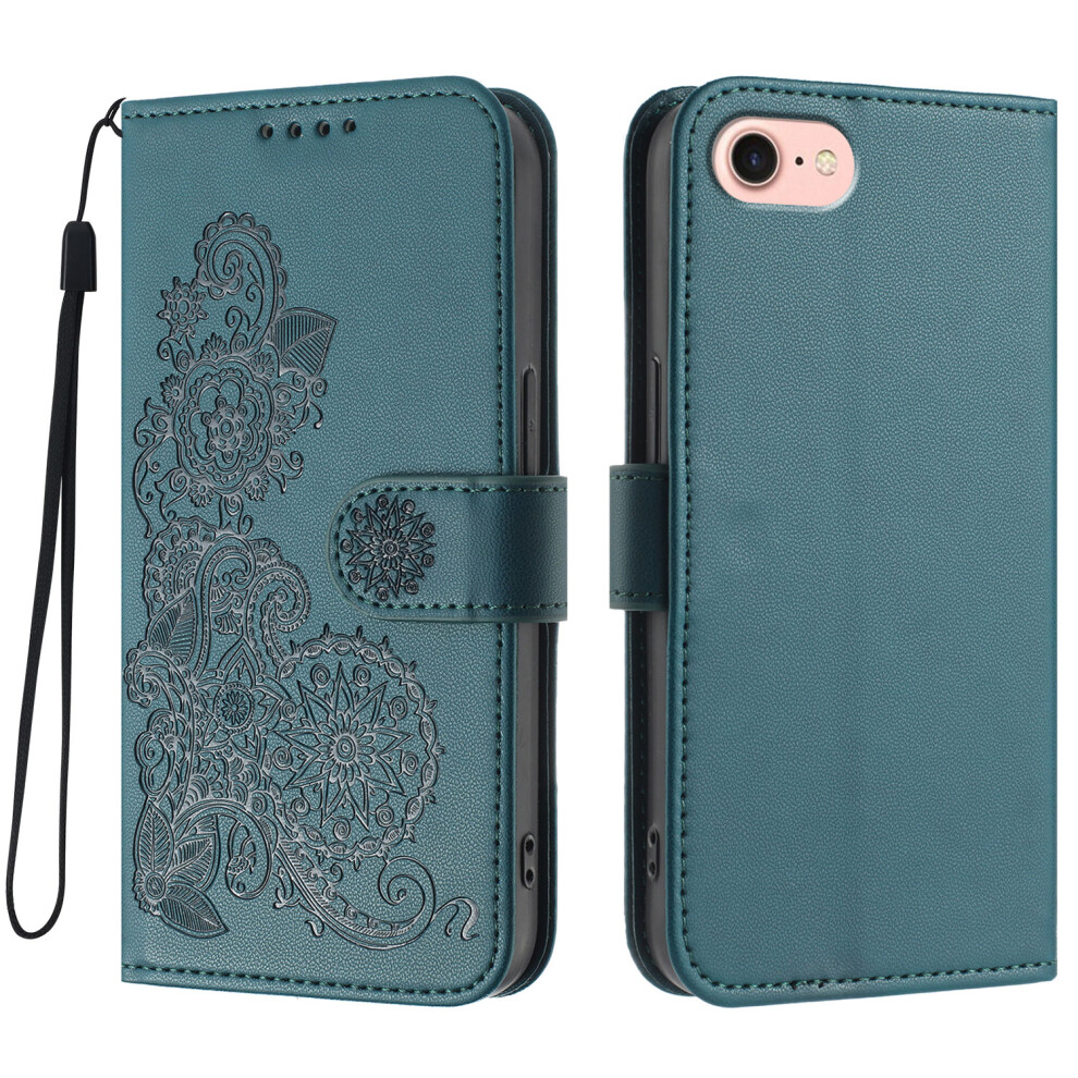 (Iphone 16E, Blackish ) For Iphone 16E Phone Cases Mandala Flower Leather Wallet Mobile Cover With Strap Green 6914285368295