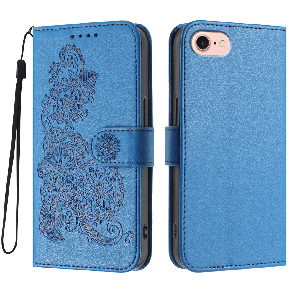 (Iphone 16E, Royal ) For Iphone 16E Phone Cases Mandala Flower Leather Wallet Mobile Cover With Strap Blue 6914281120651