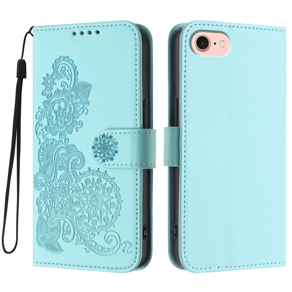 (Iphone 16E, Light ) For Iphone 16E Phone Cases Mandala Flower Leather Wallet Mobile Cover With Strap Blue 6914287532601