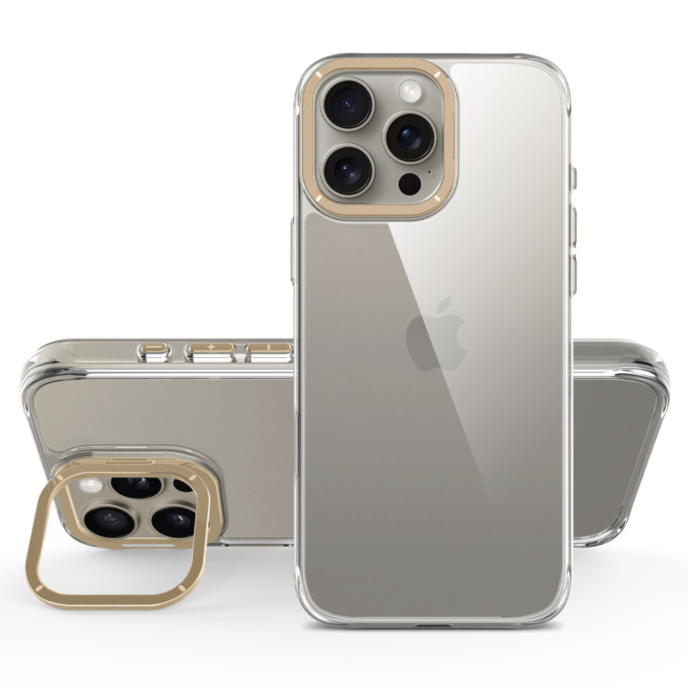 (Iphone 16 Pro Max, ) For Iphone 16 Pro Max Case Shockproof Tpu+Pc Phone Back Cover With Metal Lens Kickstand Gold 6914286117618