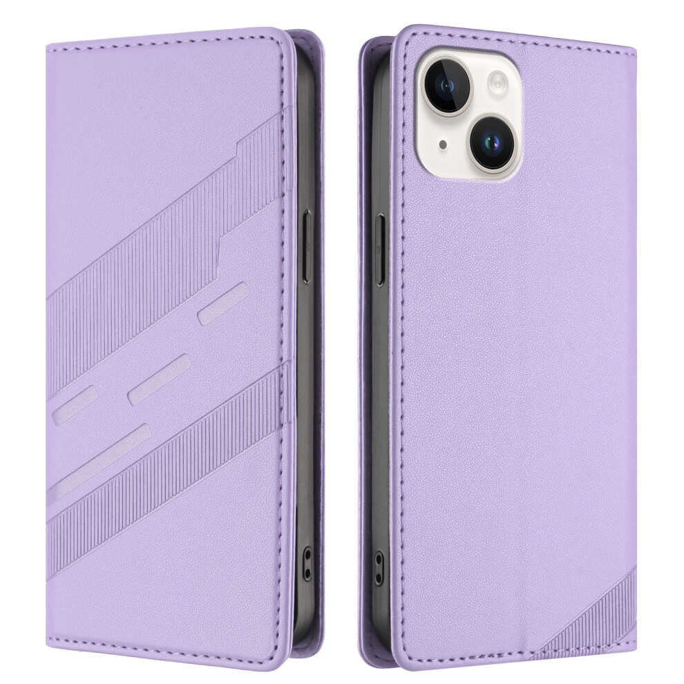 (Iphone 14, Light ) For Iphone 14 Phone Cases Punk Style Imprinted Wallet Stand Leather Cover Purple 6914283124190