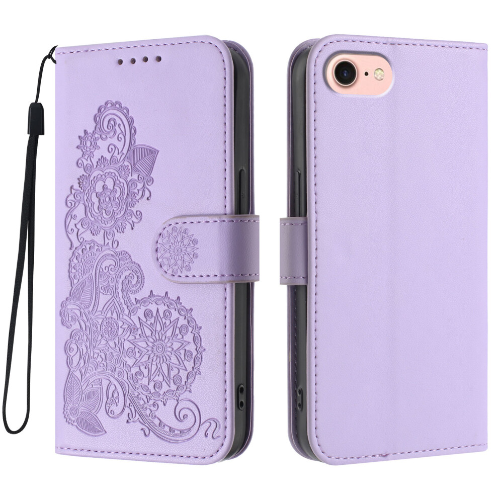 (Iphone 16E, ) For Iphone 16E Phone Cases Mandala Flower Leather Wallet Mobile Cover With Strap Purple 6914289168808