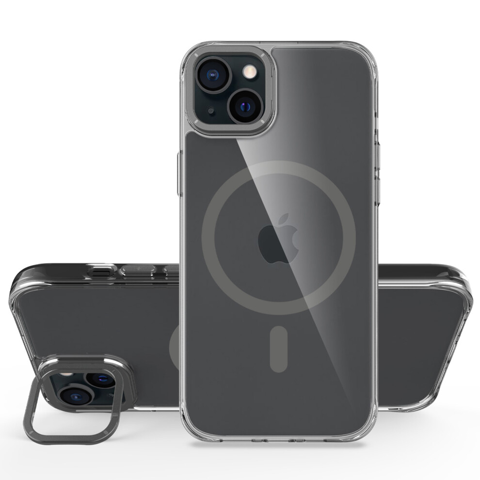 (Iphone 14, ) For Iphone 14 Magnetic Case Shockproof Tpu+Pc Phone Back Cover With Metal Lens Kickstand Black 6914282232681