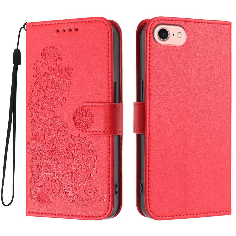 (Iphone 16E, ) For Iphone 16E Phone Cases Mandala Flower Leather Wallet Mobile Cover With Strap Red 6914282631316