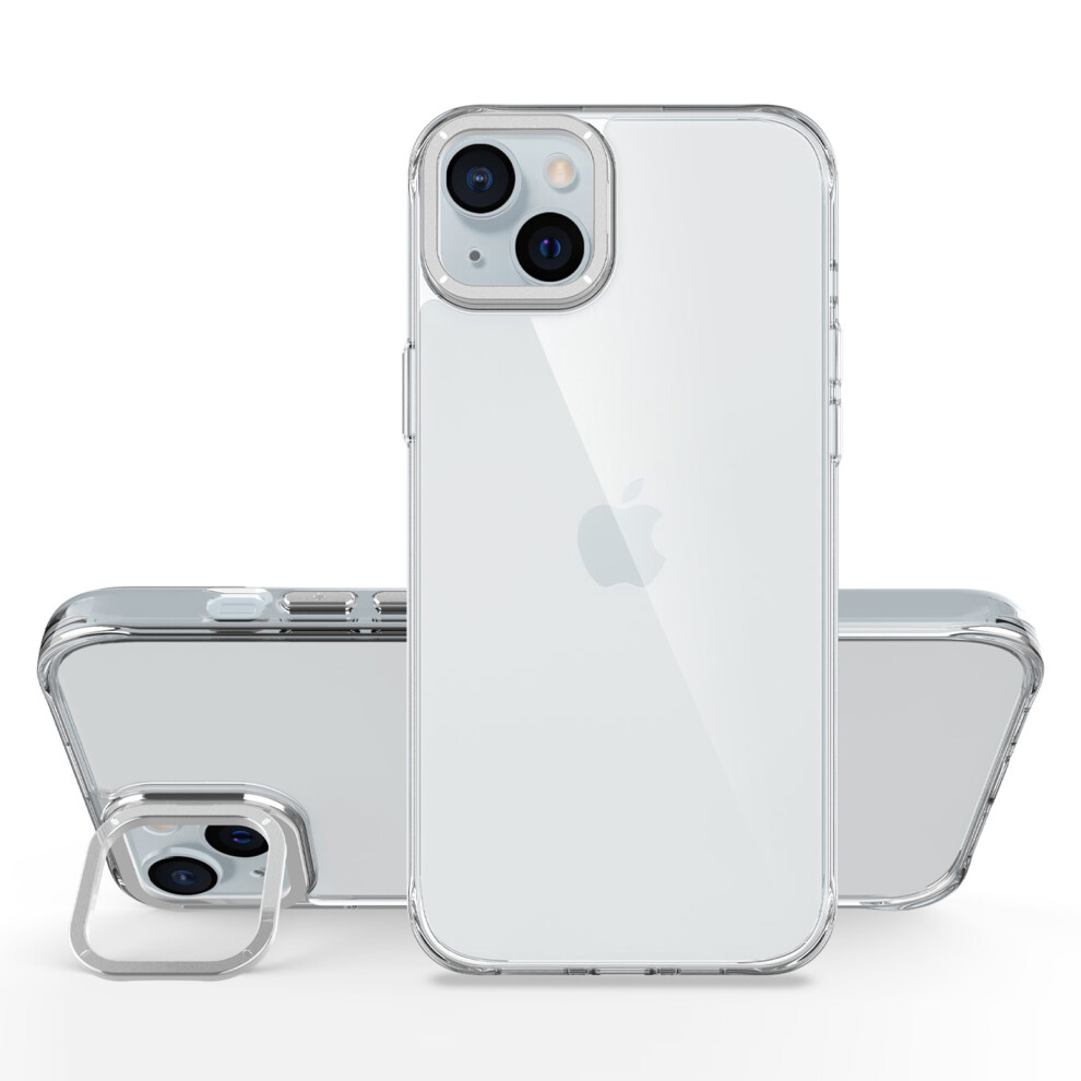 (Iphone 15, ) For Iphone 15 Case Shockproof Tpu+Pc Phone Back Cover With Metal Lens Kickstand Silver 6914283858262