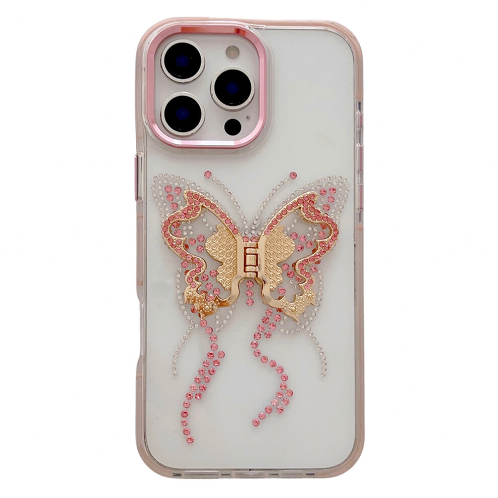 (Iphone 16 Pro, ) For Iphone 16 Pro Case With Butterfly Kickstand Tpu+Pc Shockproof Phone Cover Pink 6914287562769