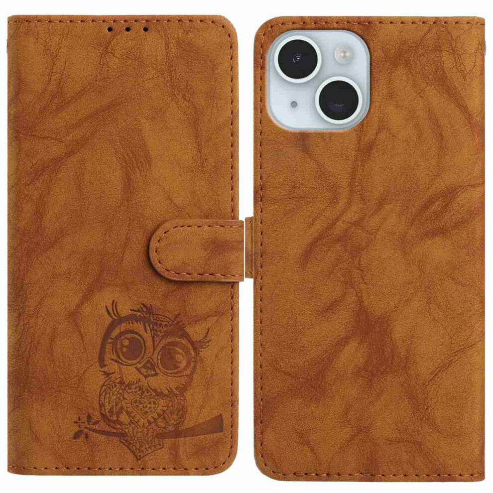 (Iphone 15, ) For Iphone 15 Case Owl Imprinted Pu Leather Wallet Phone Cover With Wrist Strap Brown 6914285089602