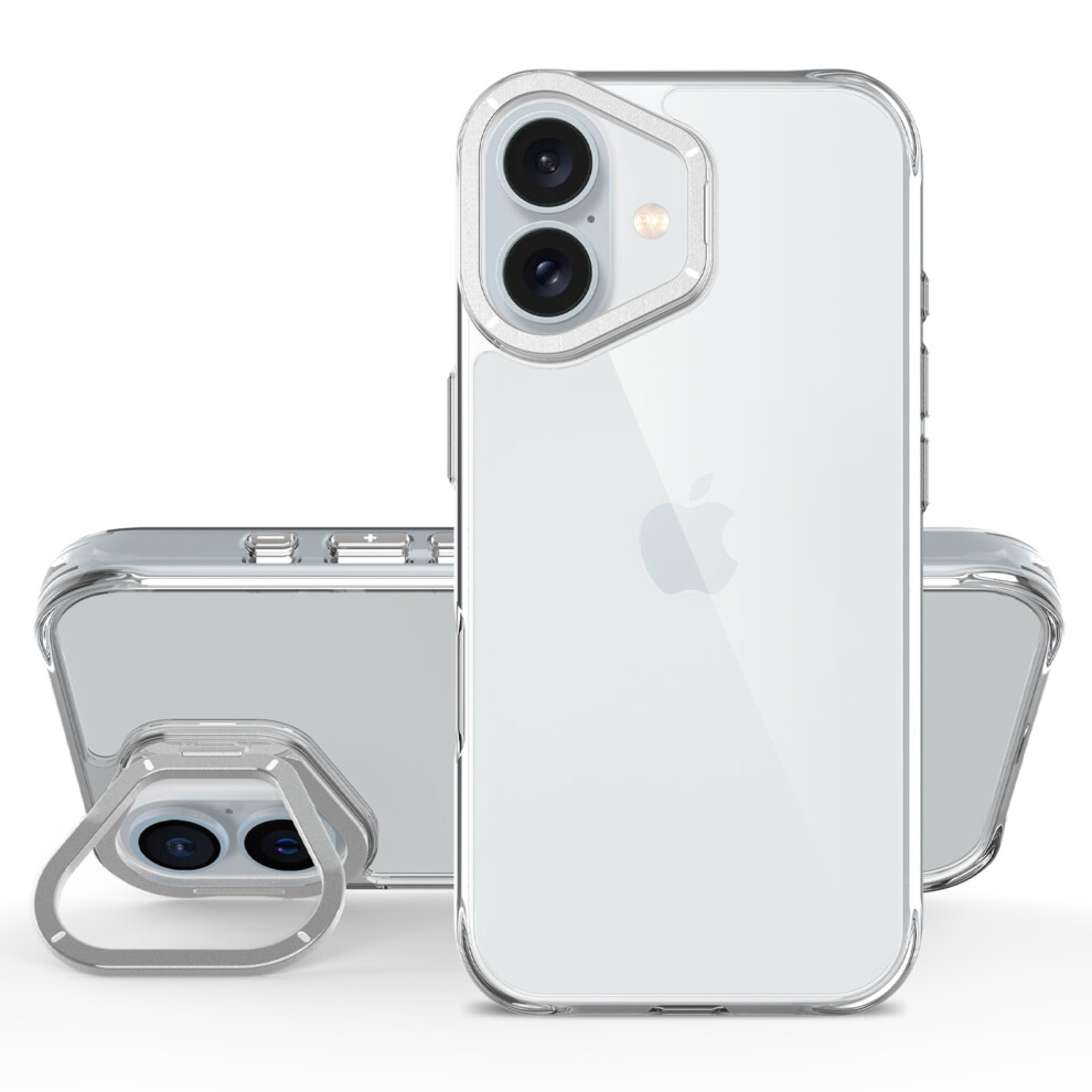 (Iphone 16, ) For Iphone 16 Case Shockproof Tpu+Pc Phone Back Cover With Metal Lens Kickstand Silver 6914287557024