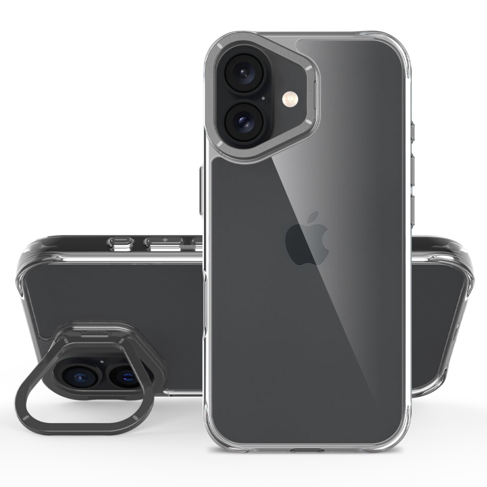 (Iphone 16, ) For Iphone 16 Case Shockproof Tpu+Pc Phone Back Cover With Metal Lens Kickstand Black 6914280392288