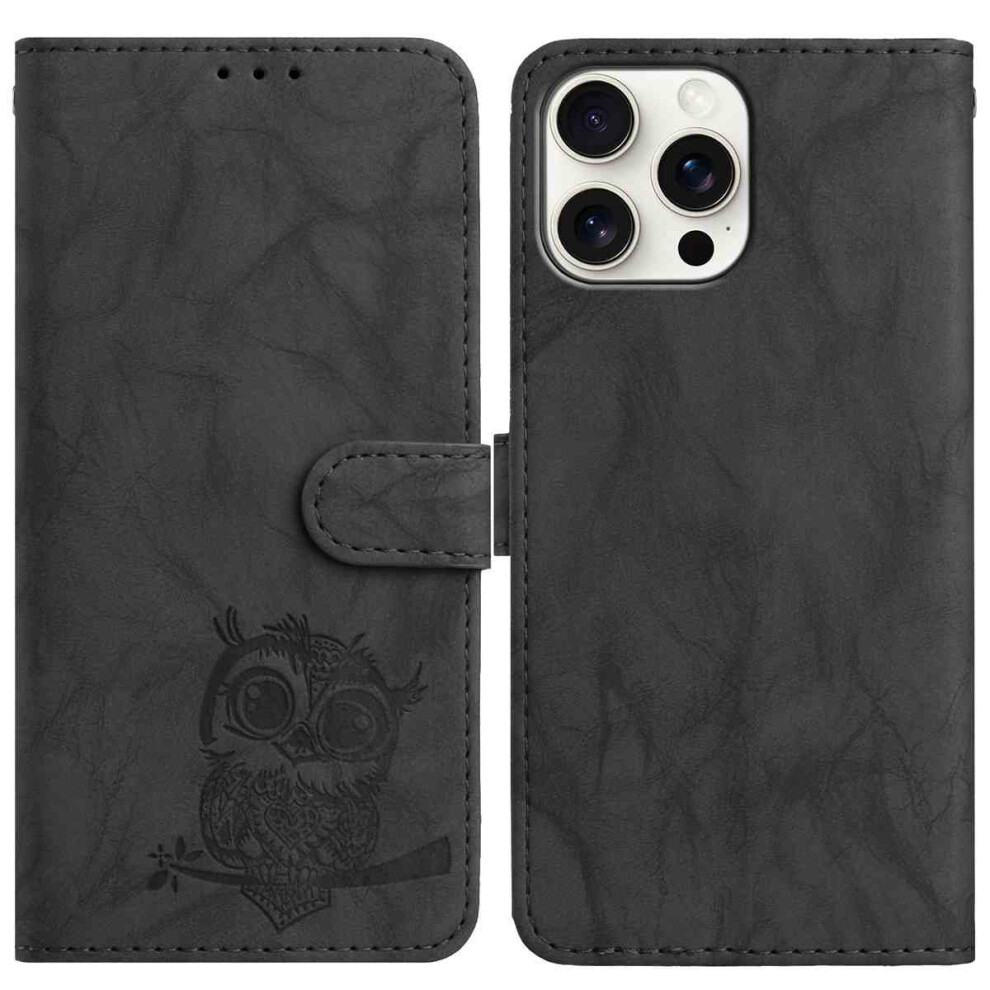 (Iphone 16 Pro Max, ) For Iphone 16 Pro Max Case Owl Imprinted Pu Leather Wallet Phone Cover With Wrist Strap Black 6914281011188