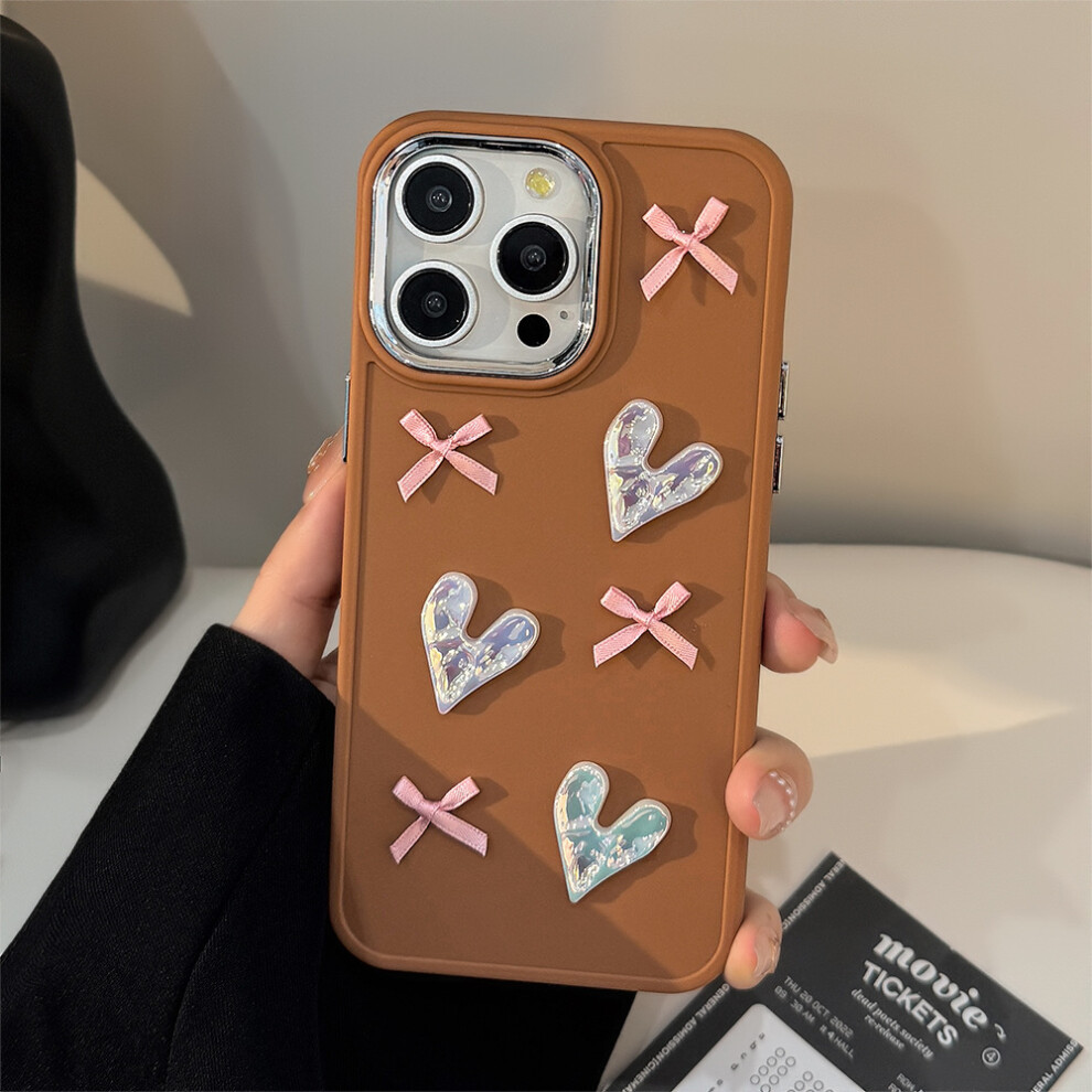 (Iphone 15 Pro Max, ) For Iphone 15 Pro Max Tpu Case Heart Butterfly Bow Design Shockproof Phone Back Cover Brown 6914288011785