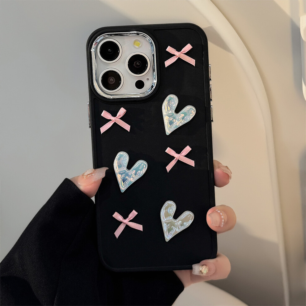 (Iphone 15 Pro Max, ) For Iphone 15 Pro Max Tpu Case Heart Butterfly Bow Design Shockproof Phone Back Cover Black 6914285187889