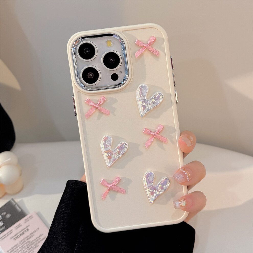 (Iphone 15 Pro Max, Beige) For Iphone 15 Pro Max Tpu Case Heart Butterfly Bow Design Shockproof Phone Back Cover Cream 6914281599839