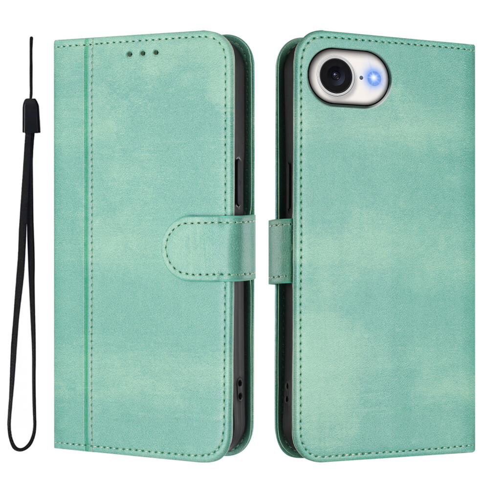 (Iphone 16E, Mint ) For Iphone 16E Case Wallet Stand Retro Texture Leather Phone Cover With Lanyard Green 6914282019930