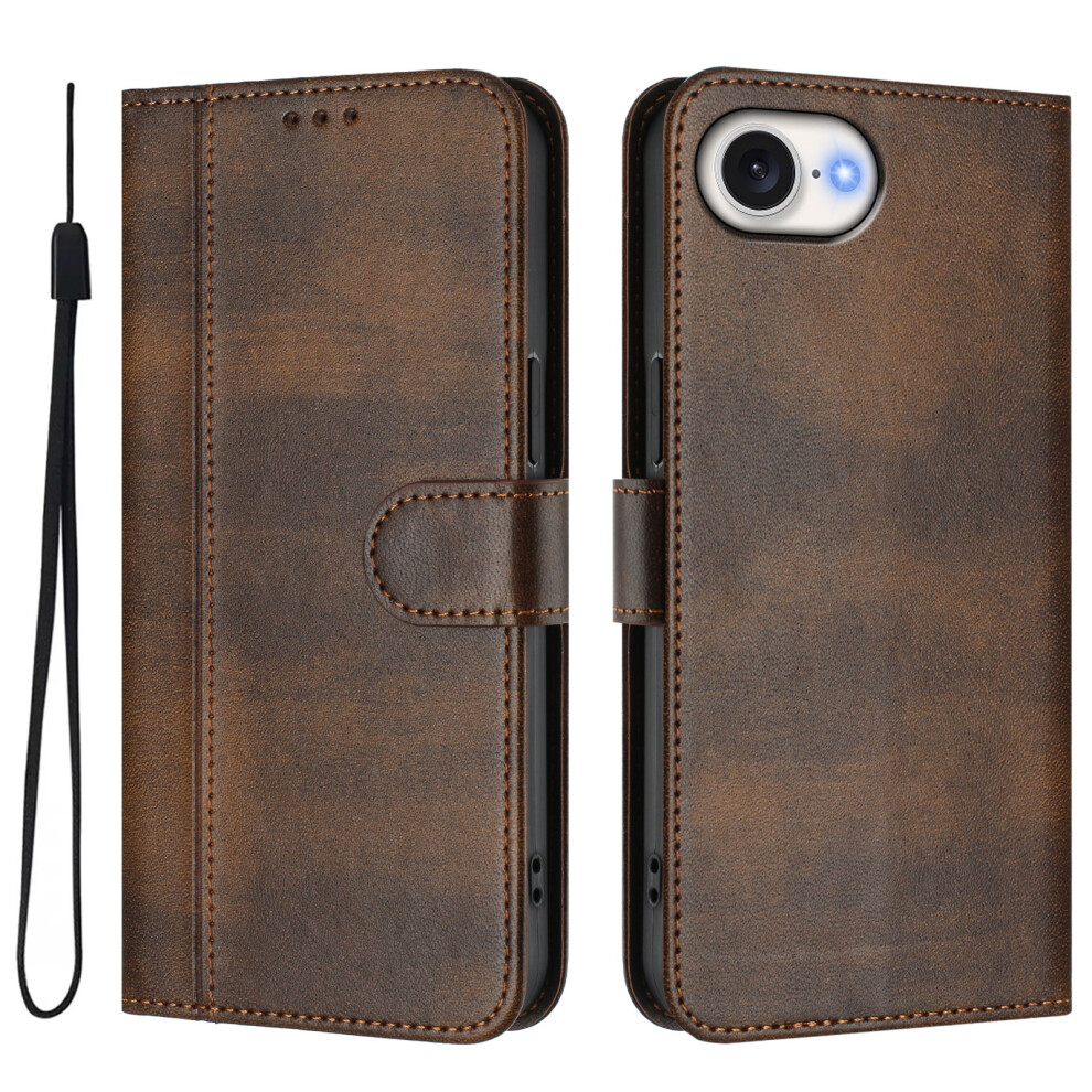 (Iphone 16E, ) For Iphone 16E Case Wallet Stand Retro Texture Leather Phone Cover With Lanyard Brown 6914287106710