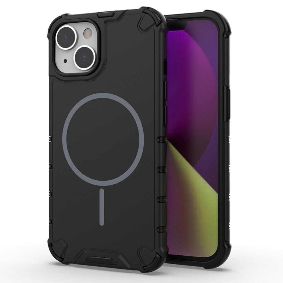 (Iphone 14, ) For Iphone 14 Magnetic Case Corrugated Texture Heat Dissipation Shockproof Tpu+Pc Phone Back Cover Black 6914287014718