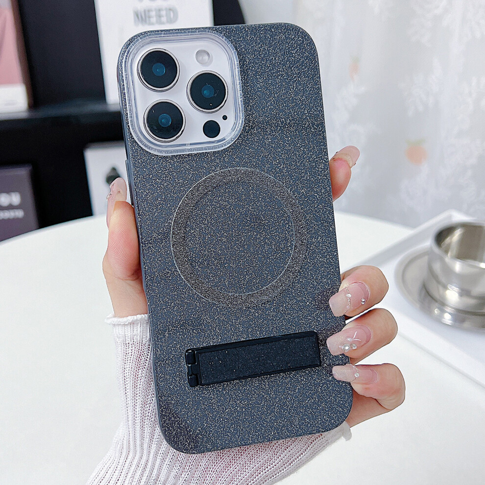 (Iphone 16 Pro, Light ) For Iphone 16 Pro Magnetic Case With Kickstand Glitter Tpu+Acrylic Phone Back Cover Black 6914282979708