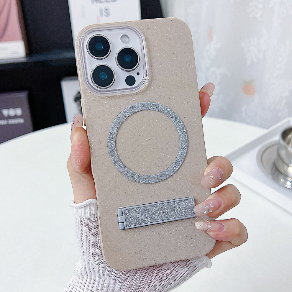 (Iphone 16 Pro, Beige) For Iphone 16 Pro Magnetic Case With Kickstand Glitter Tpu+Acrylic Phone Back Cover Cream 6914289926682