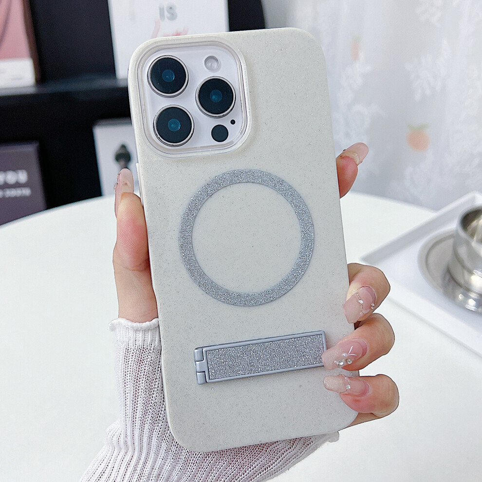 (Iphone 16 Pro, ) For Iphone 16 Pro Magnetic Case With Kickstand Glitter Tpu+Acrylic Phone Back Cover White 6914286234650