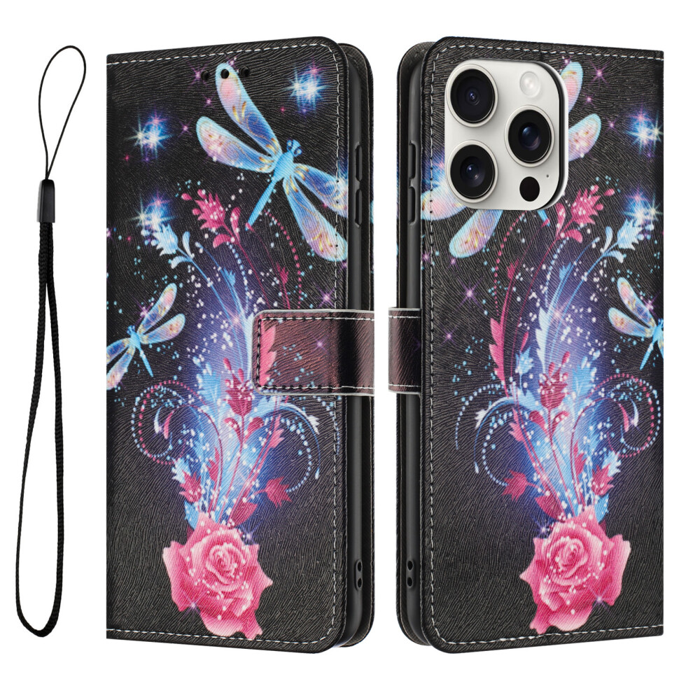 (Iphone 14 Pro Max, Dragonfly) Yx-2501 For Iphone 14 Pro Max Case Pattern Printing Pu Leather Wallet Phone Cover With Lanyard 6914288407441