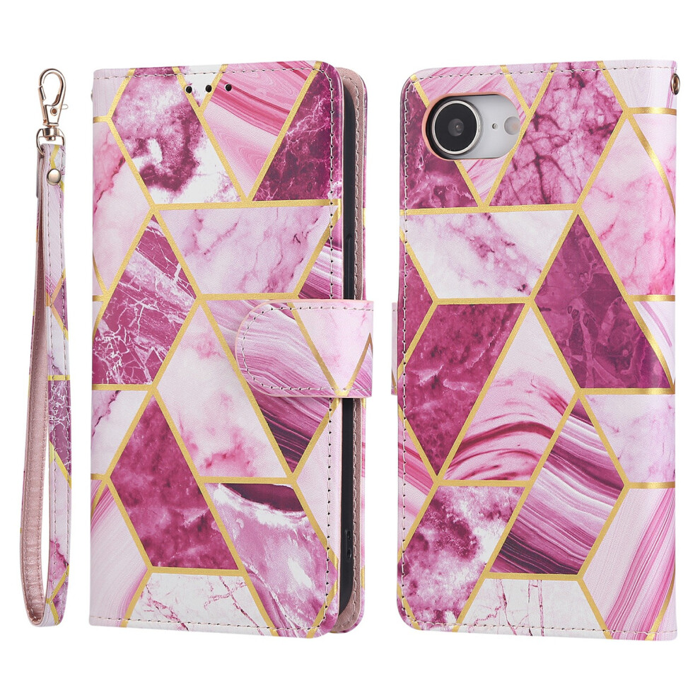 (Iphone 16E, ) For Iphone 16E Case Lacquered Marble Pattern Leather Phone Cover Purple 6914281962794