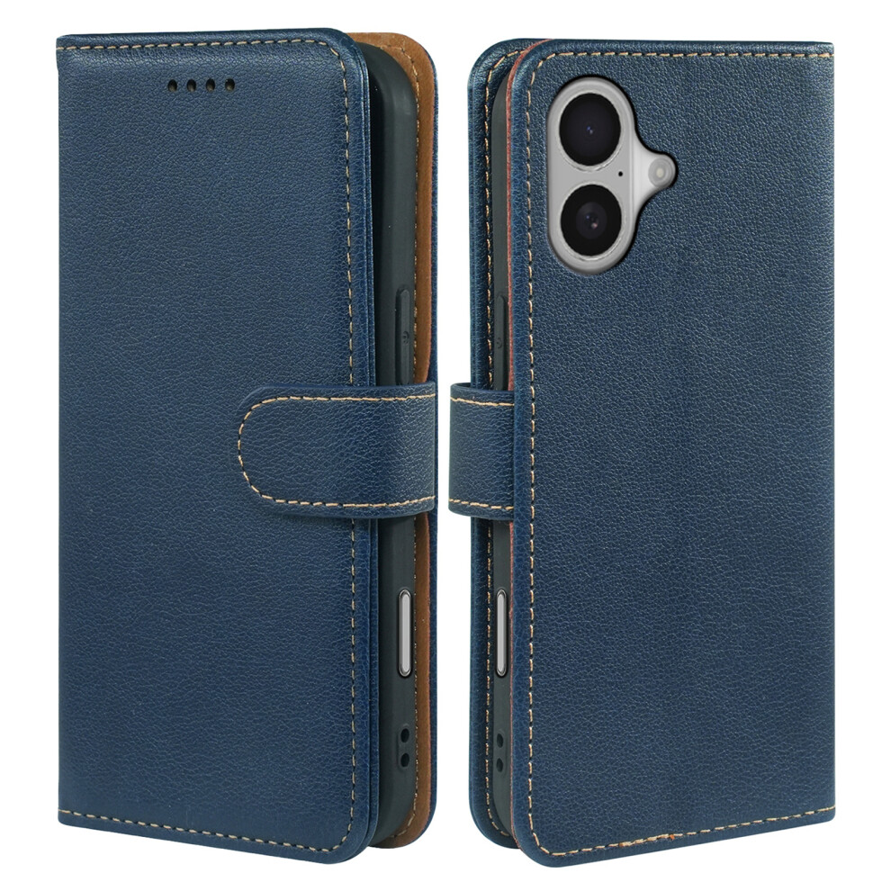 (Iphone 16, ) For Iphone 16 Case Rfid Blocking Wallet Litchi Texture Leather Phone Cover Magnetic Clasp Blue 6914289521627
