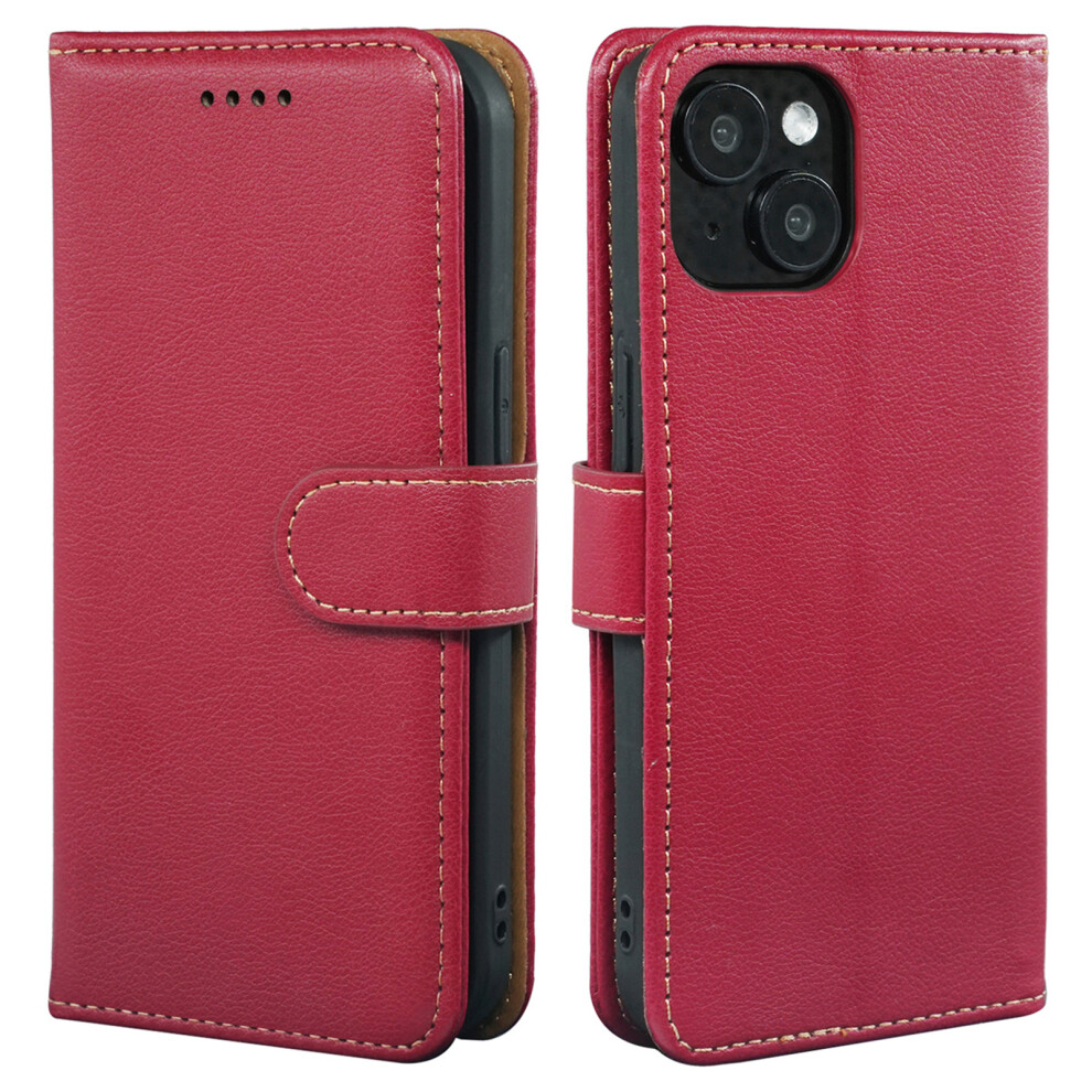(Iphone 14, ) For Iphone 14 Case Rfid Blocking Wallet Litchi Texture Leather Phone Cover Magnetic Clasp Red 6914286681591