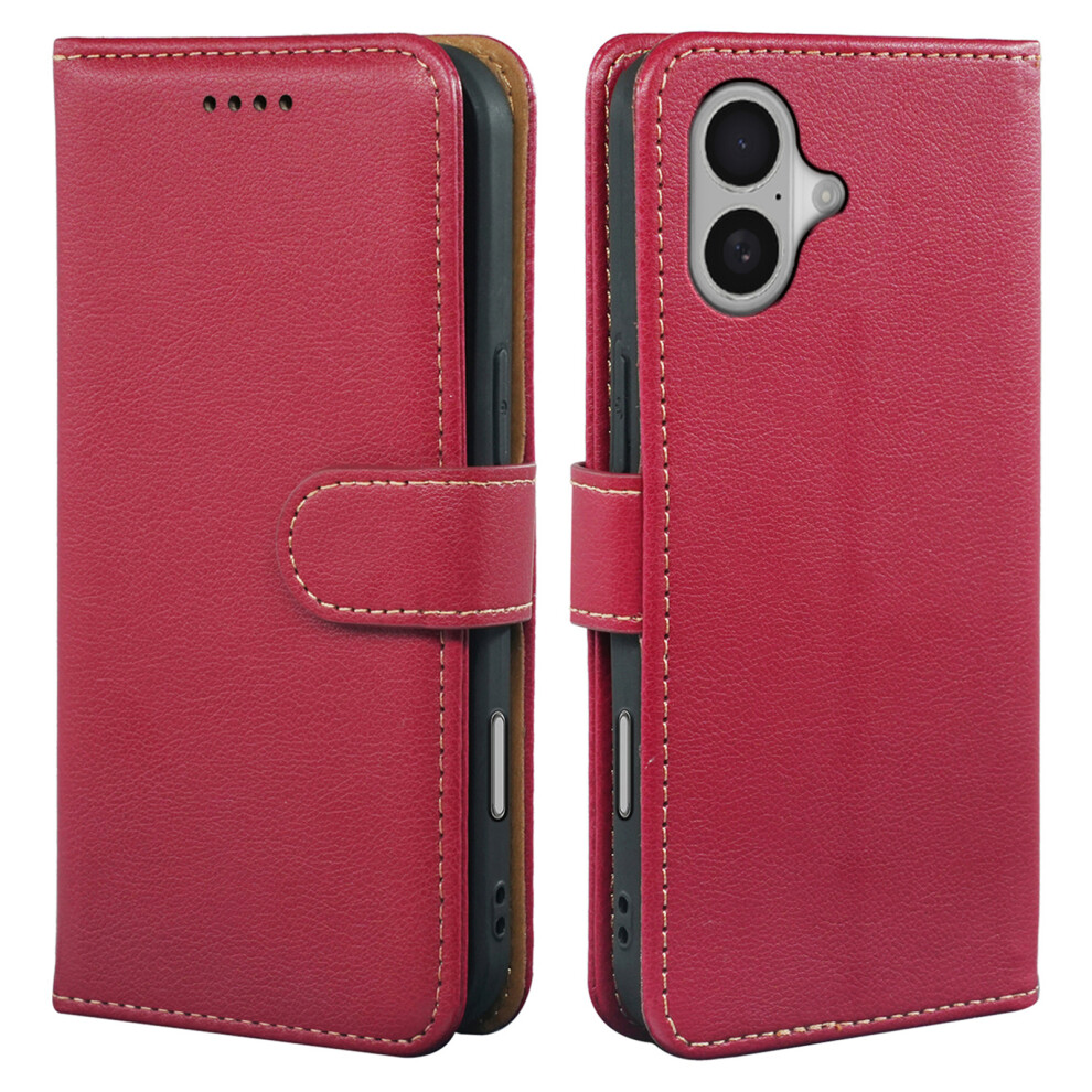 (Iphone 16, ) For Iphone 16 Case Rfid Blocking Wallet Litchi Texture Leather Phone Cover Magnetic Clasp Red 6914289549287