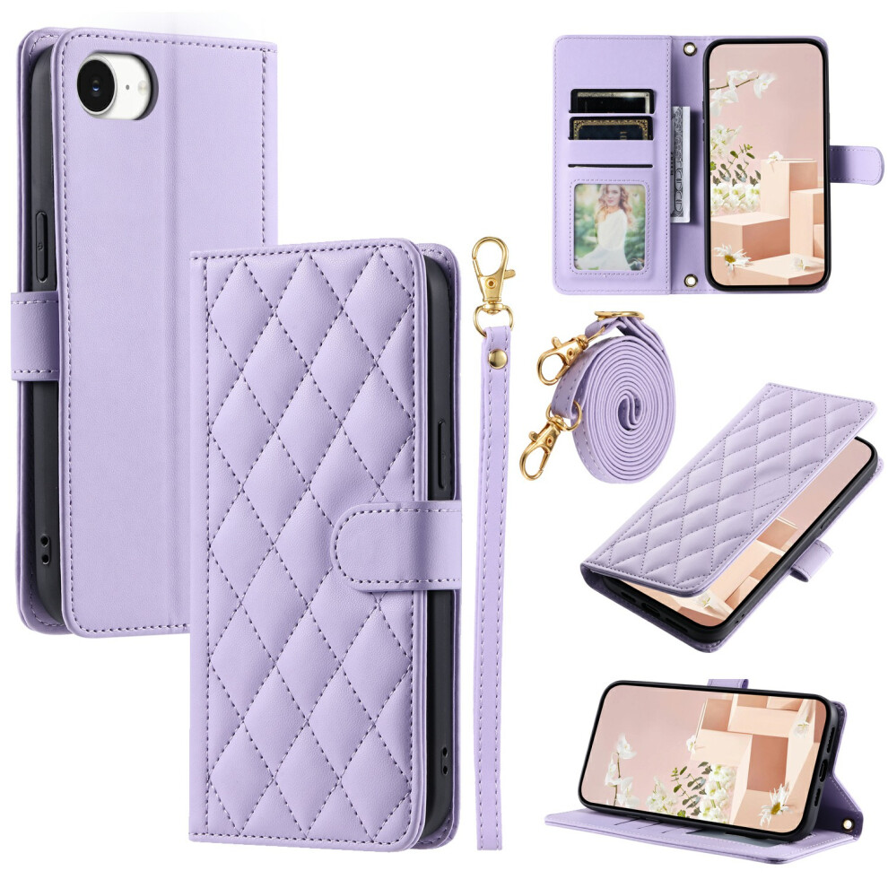 (Iphone 16E, ) For Iphone 16E Wallet Case Rhombus Grid Pu Leather Phone Cover Purple 6914285645495