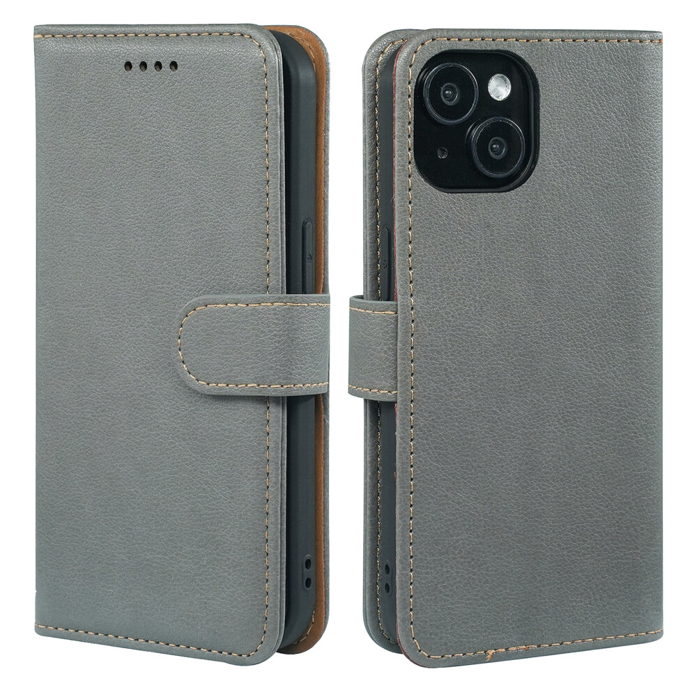 (Iphone 15, ) For Iphone 15 Case Rfid Blocking Wallet Litchi Texture Leather Phone Cover Magnetic Clasp Grey 6914283616930