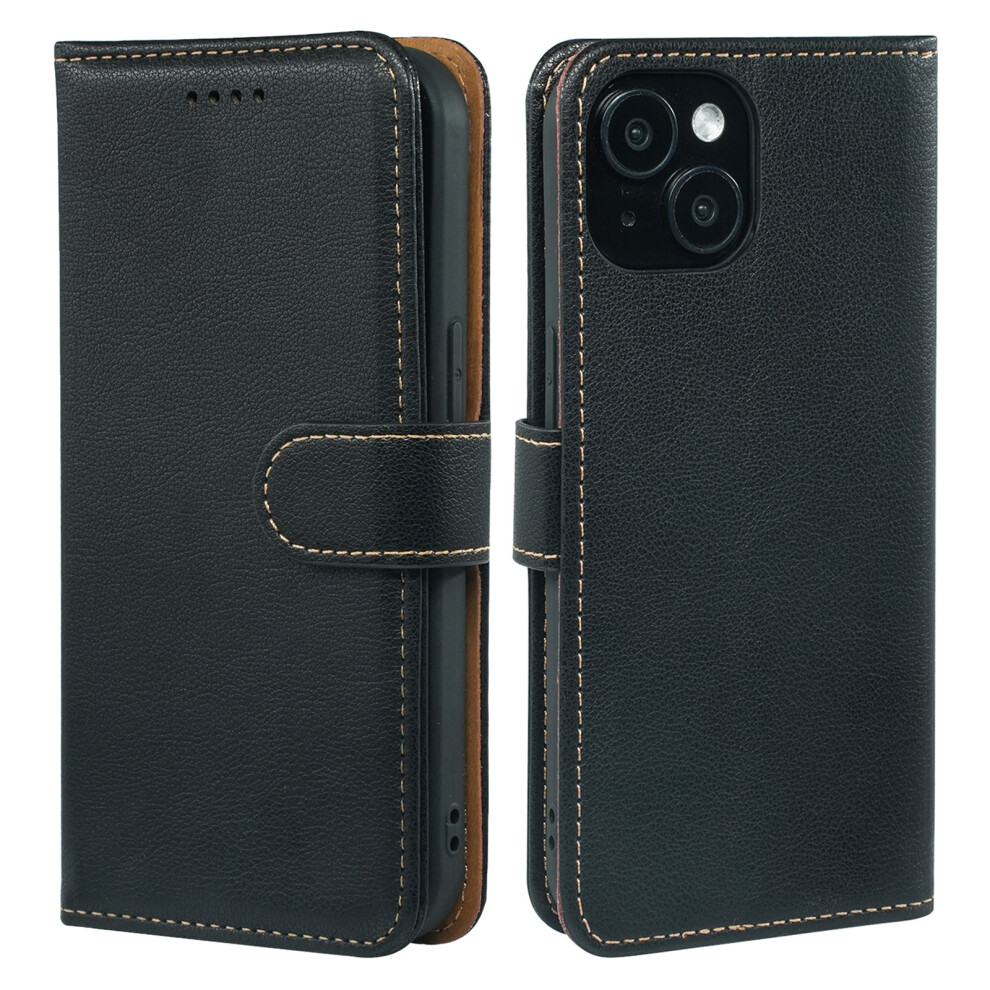 (Iphone 15, ) For Iphone 15 Case Rfid Blocking Wallet Litchi Texture Leather Phone Cover Magnetic Clasp Black 6914287204980