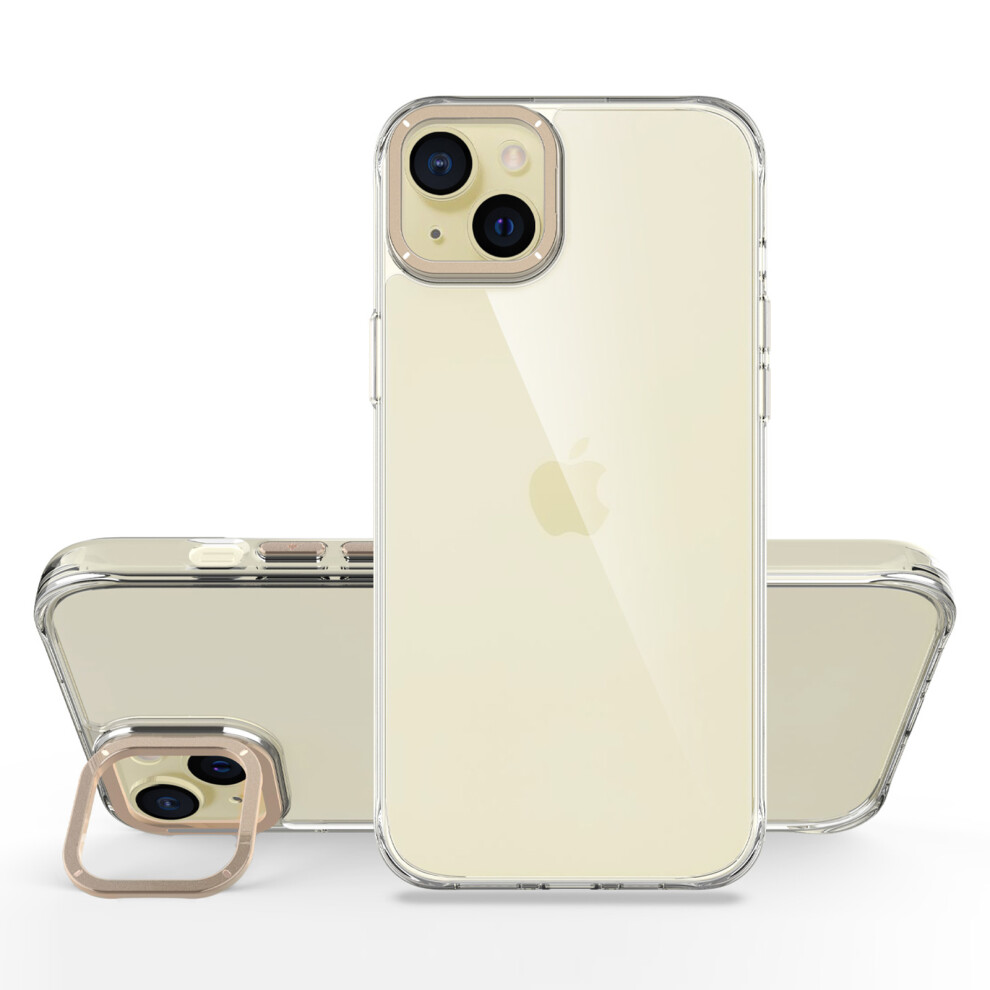 (Iphone 14, ) For Iphone 14 Case Shockproof Tpu+Pc Phone Back Cover With Metal Lens Kickstand Gold 6914285712258