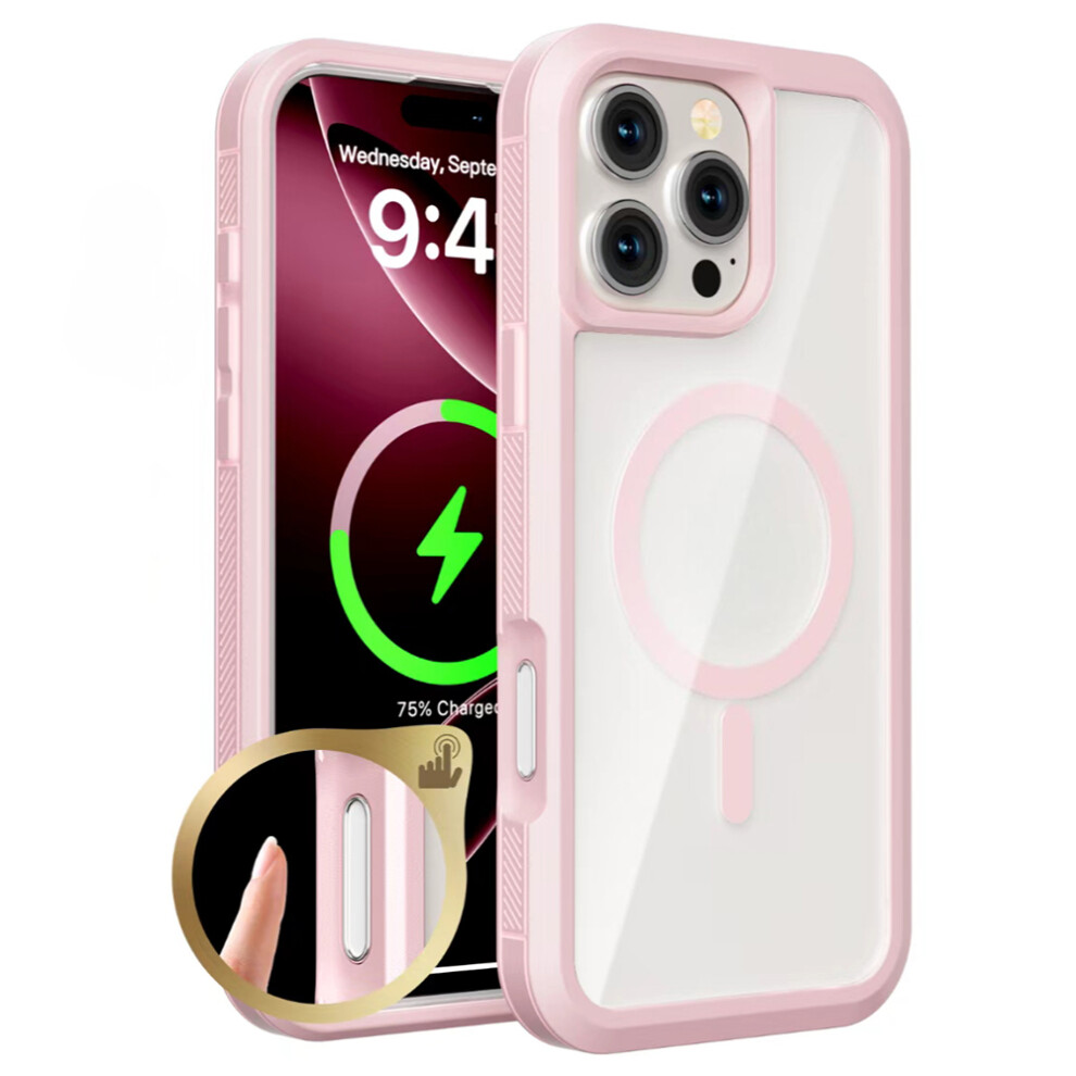 (Iphone 16 Pro Max, ) For Iphone 16 Pro Max Magnetic Case Translucent Detachable 2 In 1 Tpu+Pc Shockproof Phone Cover Pink 6914287971707