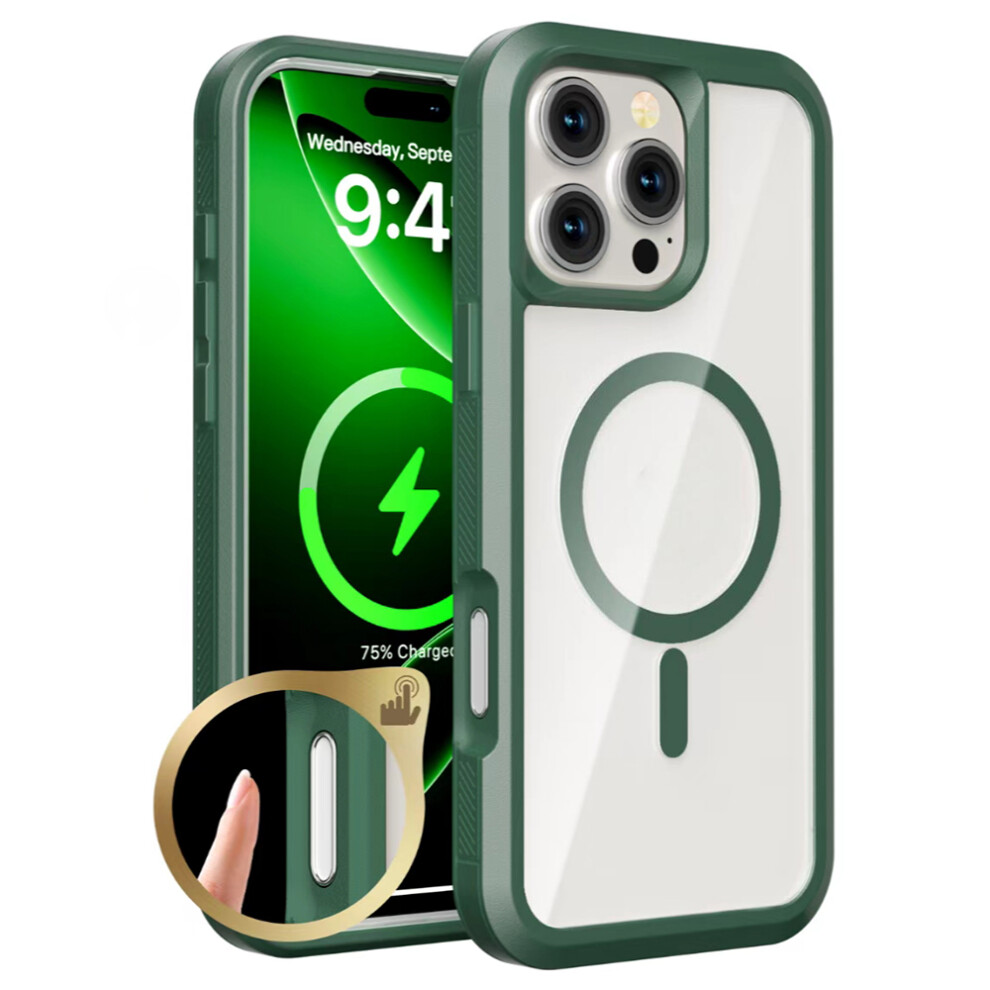 (Iphone 16 Pro Max, ) For Iphone 16 Pro Max Magnetic Case Translucent Detachable 2 In 1 Tpu+Pc Shockproof Phone Cover Green 6914285181467
