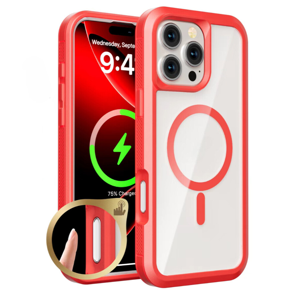 (Iphone 16 Pro Max, ) For Iphone 16 Pro Max Magnetic Case Translucent Detachable 2 In 1 Tpu+Pc Shockproof Phone Cover Red 6914281587850