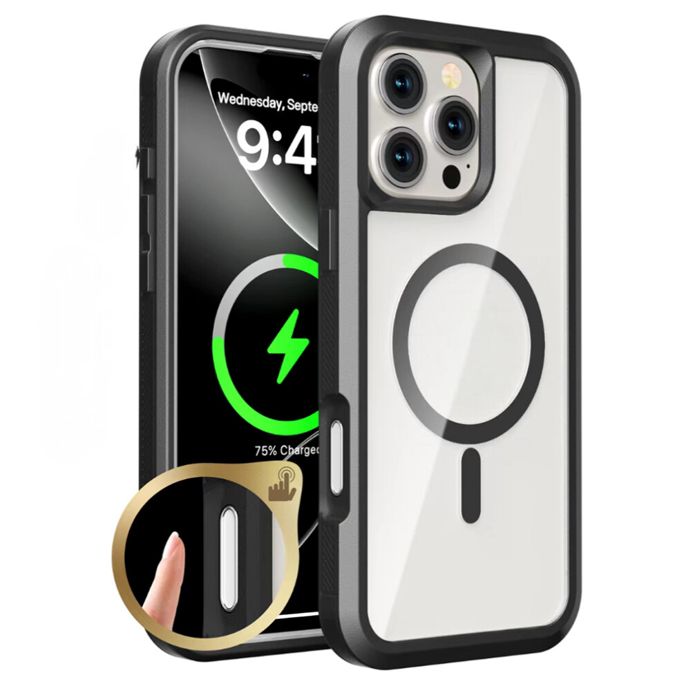 (Iphone 16 Pro Max, ) For Iphone 16 Pro Max Magnetic Case Translucent Detachable 2 In 1 Tpu+Pc Shockproof Phone Cover Black 6914281706633