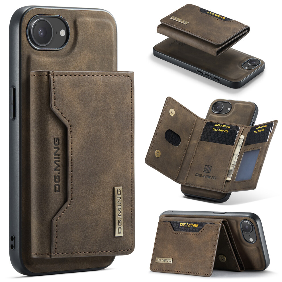 (Iphone 16E, Coffee) Dg.ming M2 Series For Iphone 16E Case Pu+Pc+Tpu Phone Cover Detachable Wallet Brown 6914288000598