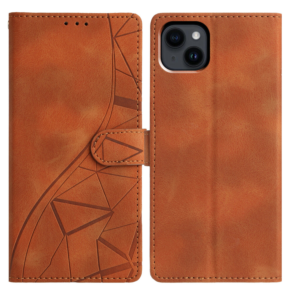 (Iphone 15, ) For Iphone 15 Case Wallet Stand Imprinted Triangle Pattern Leather Phone Flip Cover Brown 6914287444188