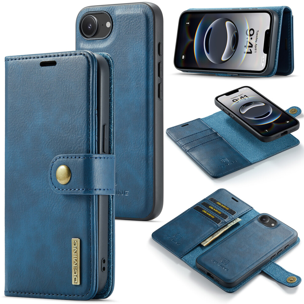 (Iphone 16E, ) Dg.ming For Iphone 16E Case Detachable Split Leather Phone Cover Blue 6914286728845