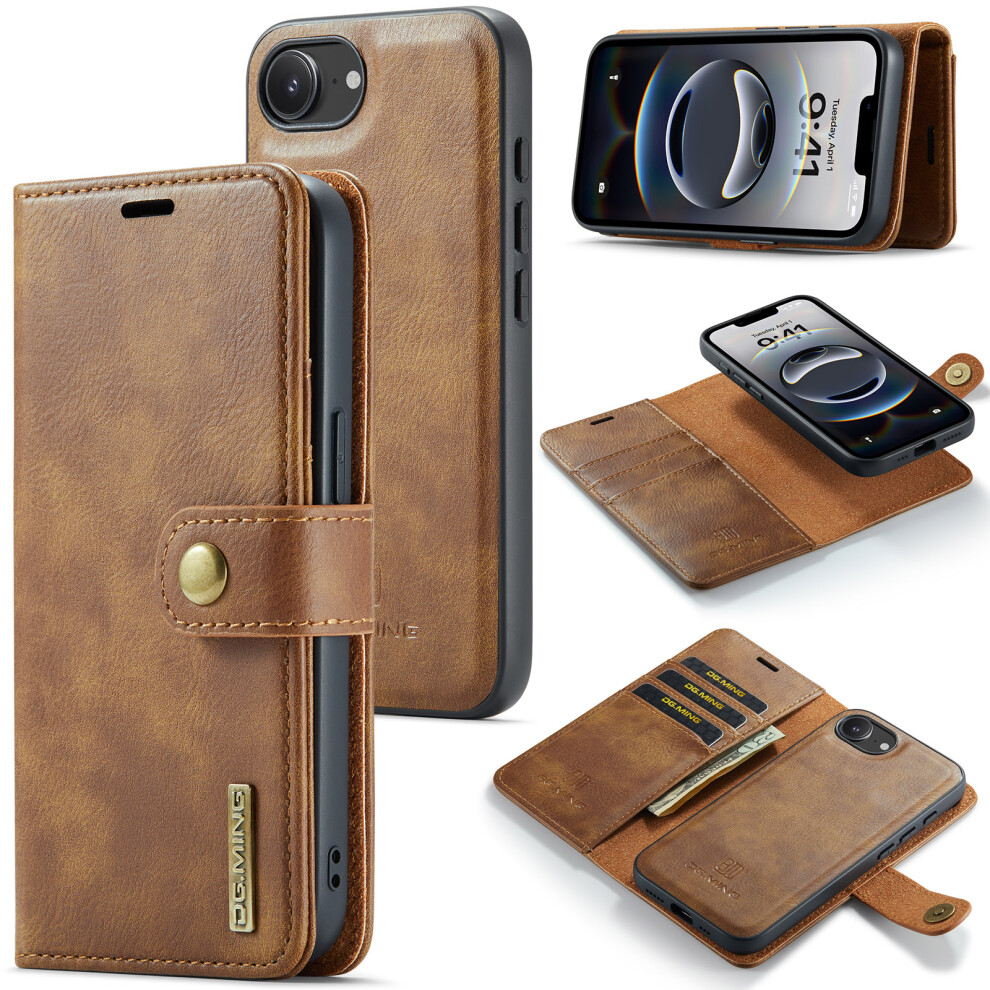 (Iphone 16E, ) Dg.ming For Iphone 16E Case Detachable Split Leather Phone Cover Brown 6914285492334